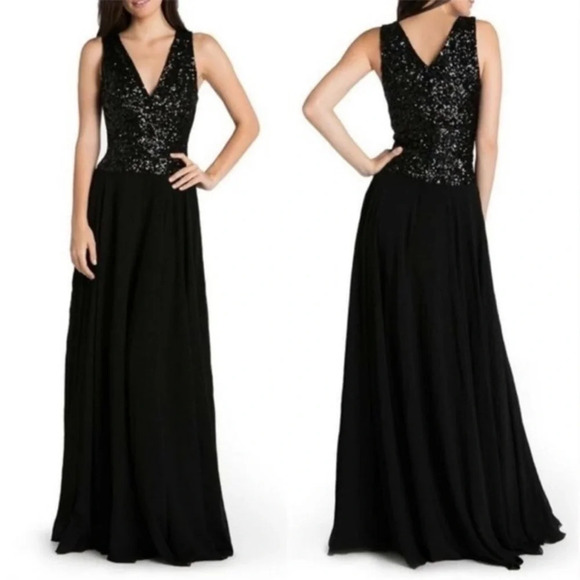 Dress The Population • Black Caroline Sequin Chiffon Cocktail Formal Gown Dress - Picture 1 of 9